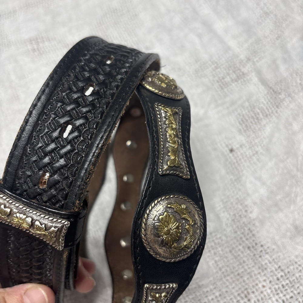 NOCONA 36 K643 Concho Belt Silver Gold Leather Belt VTG No Buckle - Picture 5 of 11